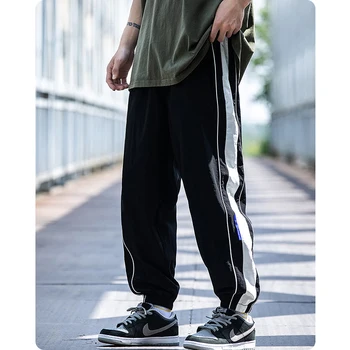Unisex Harajuku Hiphop Streetwear Roupas masculinas Reta Jogger Calças Soltas de Correspondência de Cores Versátil Tendência Bonito Macacão