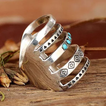 Bohemia Pedra Incrustada de Articulação do Dedo Anéis para as Mulheres Antiga Gravura de Padrão Geométrico Feminino Declaração de Festa de Casamento Anel de Presentes