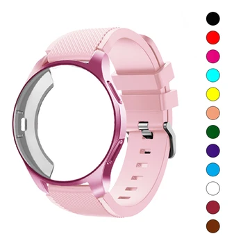 Capa de Silicone+banda Para Samsung Galaxy watch 46mm 42mm pulseira de Engrenagem S3 Fronteira Band Sports pulseira+Protetor de caixa de relógio de 42 46mm