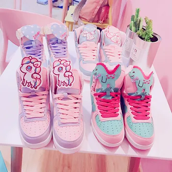 Japão Anime Bonito Harajuku Menina Lolita Sapatos Pouco Twin Star unicórnio Dinossauro Alta Esporte de alto Sapatos de Estudante Casual, Tênis de Presente