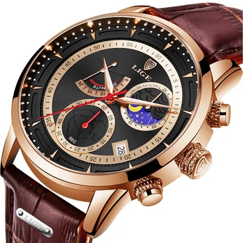 LIGE Mens Watch Marca Top de Couro de Luxo Casual Relógios de Quartzo Homens Militar Esporte Impermeável Relógio o Relógio de Ouro de Relógio Masculino