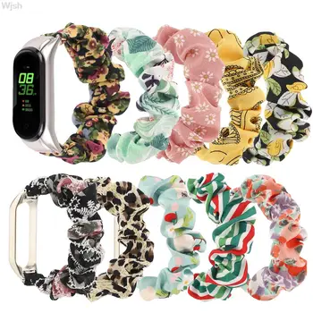 Scrunchie Tecido Elástico Correia de Relógio para o Xiaomi Mi banda 5 4 Substituível Pulseira de Mulheres Meninas Populares Correa pulseira Bracelete