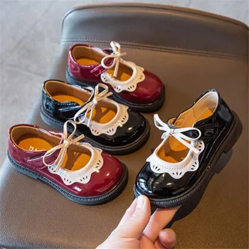 Bowknot Meninas Sapatos De Couro Crianças Designer De Sapatos Da Moda Para Crianças Casual Flats
