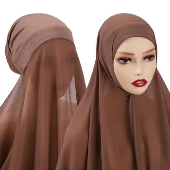 1PC Chiffon Hijab Cachecol Para a Mulher de Véu Instantâneas Hijab Muçulmano de Moda feminina Islã Hijab Lenço Feminino Musulman Envoltório Véu