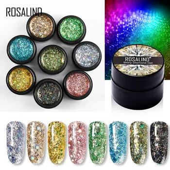 ROSALIND Platina Glitter Gel polonês Rianbow Nail Art Brilhante De Diamante Pintura de Unhas de Design UV Topo da Base de dados de Primer Para Manicure