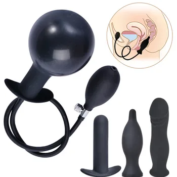 Silicone Preto Grande Inflável Anal Butt Plug Pênis Dilatador Massager Expansível Vibrador Com Bomba De Brinquedos Sexuais Para Os Homens, Mulher Gay