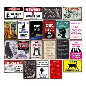 Retro Gatos Cartaz Animal Vintage Metal Sinais Engraçado Arte de Parede Placa Bar, Pub, Clube de Decoração Decoração de Casa de 20x30cm