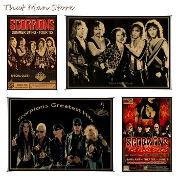 Scorpions Vintage Retro rock da banda de música de Guitarra Fosco Papel Kraft Cartaz Adesivo de Parede Home da Decoração 30*21cm
