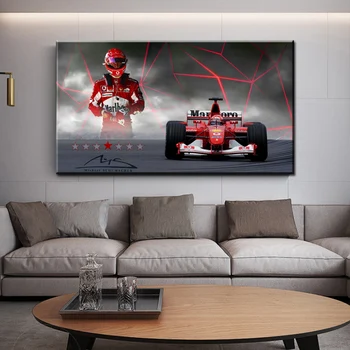 Arte De Parede De Lona Da Pintura De Michael Schumacher F1 Ferrari Carro Cartaz Impressão Sala Imagem Quarto Mural Moderno, Decoração Home