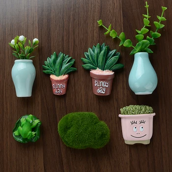 3D Bonito dos desenhos animados coreano Refrigerador Magnético Adesivos de Plantas Tropicais, Cactus Vaso Ímã de Geladeira da Cozinha de Casa Decoraion