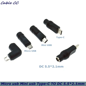 Novo 5V DC 5.5 * 2.1 mm conector de Alimentação USB 3.1 Tipo C-USB-C-Tipo c 5.5 mm *2.1 mm Mini USB para a Direita e Micro USB Conector de Alimentação de CC do Adaptador