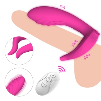 Galo Anel Vibrador para Dupla Penetração Strapon Vibrador Plug Anal Vibradores ponto G Pênis Massagem de Vibração do Anel de Brinquedos Sexuais para Casais