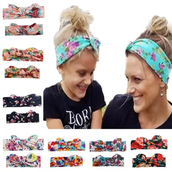 2Pcs/Set Mom & Baby Tiaras Mãe do Recém-nascido Turbante Headwear Arcos Hairband Floral Pai-Filho Acessórios para o Cabelo das Meninas Haarband