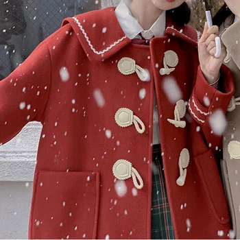 Inverno Kawaii Grosso Casaco De Lã Mulheres Sólido Aquecido Faculdade De Estilo Doce Abrigo Ano Novo Coreano Moda Solta Bonito Outwear Casaco De 2022