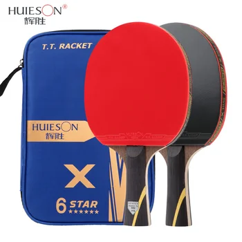 HUIESON 5/6 Estrelas 2Pcs Novo Atualizado Carbono Raquete de Tênis de Mesa Set Super Poderosa de Ping Pong, Raquete de Morcego para Adultos de Treinamento do Clube