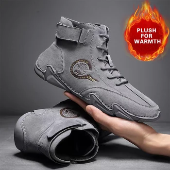 2023 Homens Botas De Inverno Quente Luxuoso Couro Genuíno De Alto Luxo Superior Tênis Sapatos Sapatos De Homens De Moto Ankle Boots Frete Grátis