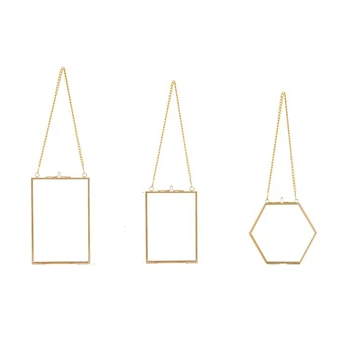 3 Pacotes de oshibana de Vidro, Molduras de Ouro Pendurado de Vidro, Molduras com Cadeia Flutuante de DIY Arte de Exibição de Quadros