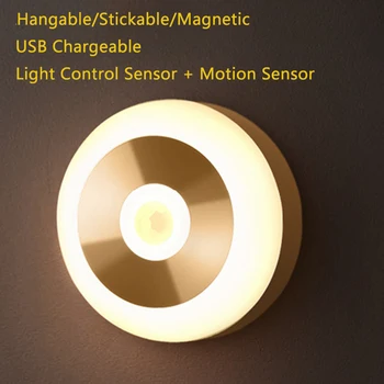 LED do Sensor de Movimento da Luz da Noite do Moderno Estilo de Rodada Lâmpadas de Parede USB Recarregável para Roupeiro Wc, Quarto de Leitura, Lâmpada de Cabeceira