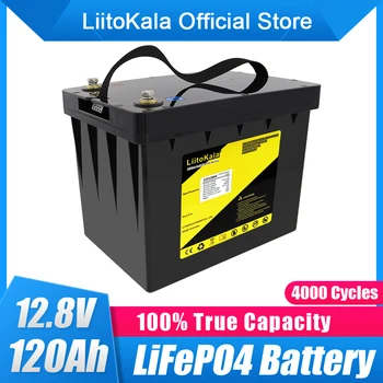 LiitoKala 12v 120ah Capacidade lifepo4 de 12,8 V bateria solar bateria RV Recarregável de Lítio Ferro com bms para acampar ao ar livre