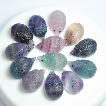 1PCS Natural do arco-íris Fluorite Ouriço Decoração de Reiki Ofícios da Pedra do Animal de Cura de Cristal de Quartzo Para a Decoração Home DIY Presente