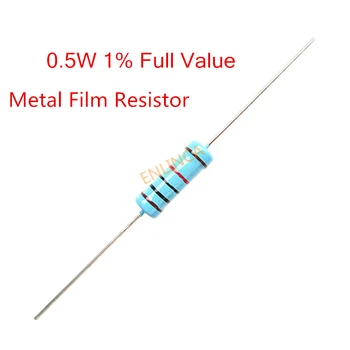 50pcs de resistores de Filme de Metal 1% +1% -1% 1/2W 0.5 0.1 W R-1K 1M 2.2 4.7 K K 5.1 K 6.8 K 10K 15K 22K 47K 100K Ohm Resistência de Eletrônica Diy