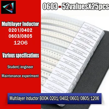 SMD Cerâmico Multilayer Indutor Kit 0603 52values X 25pcs Chip Indutância Sortidas Exemplo de Livro