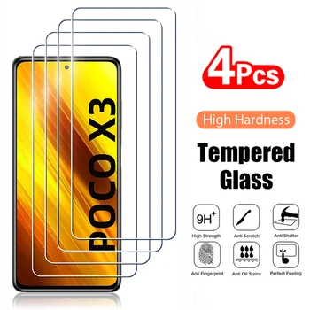 4PCS de Vidro Temperado para Poco X3 Pro Pocophone X3 NFC Protetor de Tela Para Xiaomi Poco F3 F4 GT F2 F1 M2 M3 M4 X4 Pro 5G de Vidro