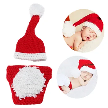 2Pcs/Set de Fotografia de Recém-nascido Adereços de Bebê de Crochê de Malha Chapéu de Natal E o Terno Bonito Traje feito a mão Foto Roupas