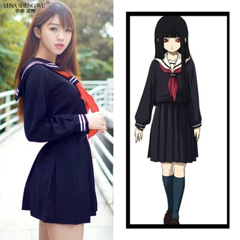 Japonês Coreia Escola JK Uniforme Para as Meninas Outono de manga comprida Aluno Marinheiro Uniformes Anime Inferno Menina de Trajes Cosplay Com Laço