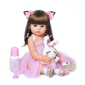 Bebes boneca com 55cm de renascer criança menina cor-de-rosa princesa baty brinquedo muito macio, de corpo inteiro de silicone menina boneca