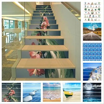 6Pcs / 13Pcs Flor 3D da Escada Risers Decoração Foto Mural de Vinil Decalque Escada Adesivo Adesivos de Parede-Decoração de Casa Auto-Adesivo