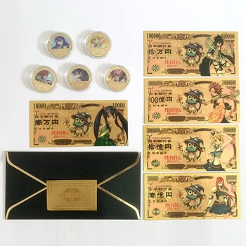 5Pcs Japão Anime Fairy Tail Notas Mangá Clássico de Ouro de Dinheiro Falso Cartoon Moeda Comemorativa de Recordação Divertida Presentes para Amigos