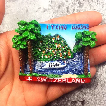 Suíça Yicino Lugano, pintados à Mão, Frigorífico Magnético Adesivo dos Turistas Lembrança Decorativa em Resina Ímã de Geladeira Artesanato