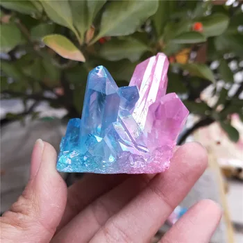 100g de Belo quartzo cluster natural Azul e cor-de-rosa aura de anjo de cristal cluster de reiki Titânio cluster de cura