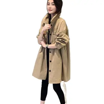 Mulheres 2021 Primavera, Outono Nova-coreano Da Pequena Blusão Feminino Solto, Versátil, Alto Fino de comprimento Médio Pelagem mulheres JacketA628