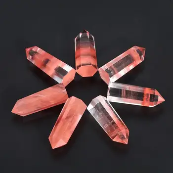 100% Natural Vermelho de Fluorita Cristal de Quartzo Pedra Ponto de Cura Hexagonal de Cristal de Quartzo Varinha de Pedra #BW