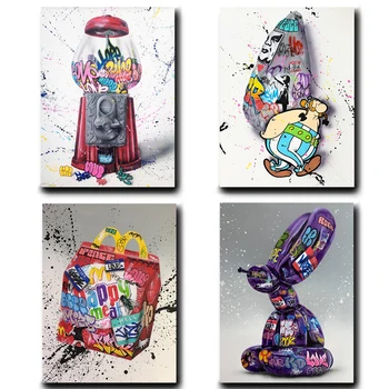 Balão Cão Arte do Grafite e Pinturas de Parede, Pôsteres e Impressões de Luxo Saco Moderna de Lona Pictures Home Decoração de Quarto de Crianças