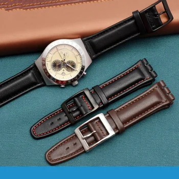 Pulseira de couro genuíno para a swatch Pulseira Simples faixa de relógio de 17mm 19mm Pulseira vermelha Watchbands Mulheres o homem a correia do relógio acessórios