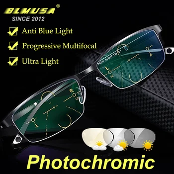 BLMUSA TR90 de Negócios Fotossensíveis Óculos de Leitura Multifocal Progressiva Anti Luz Azul Óculos de Leitura Homens Computador óculos