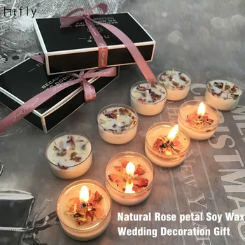 Decoração de casamento Perfumado Conjunto de Vela de 6pcs,Natural pétala de Rosa de Cera de Soja,planta óleo essencial ,de Presente para a festa de Aniversário de Natal