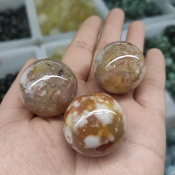 natural de flor de cerejeira ágata quartzo bola bola de cristal tratamento 30-55mm