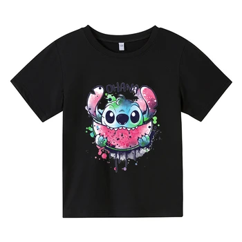 Os Filmes da Disney Lilo & Stitch Impressão Criança Linda T-shirt de Verão, as Crianças de desenhos animados a Filmes de T-shirts Engraçadas Meninos Meninas 3-14Y Roupas
