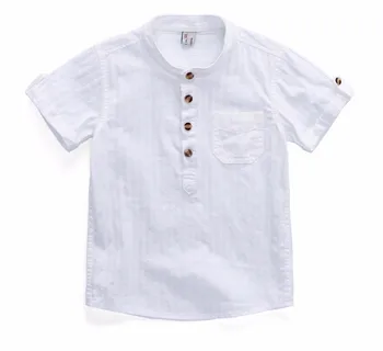 Novos Rapazes Camisas de Bebê Menina de Blusa de Algodão para o Verão de Crianças Roupas de Crianças Camisas Brancas Stand Colar Bonito Camisa Tops