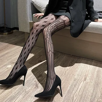 Dark hollow rombo estrelas, meias arrastão de mulheres de meia-calça para mulheres de personalidade preto de seda Japonês Lolita meias de assentamento