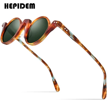 HEPIDEM Acetato de Óculos de sol Polarizados Homens 2022 Nova Retrô Vintage Rodada de Óculos de Sol para Mulheres Tons 9183T