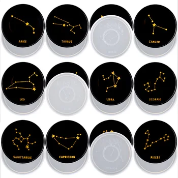 Doze Constelação Bolacha do Molde de Silicone, DIY Rodada Montanha-russa Conjunto, Copo de Café Esteira, Céu Estrelado Mapa de Decoração de Resina Casa do Molde