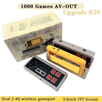 K20 de Vídeo Portátil de jogos, Mini Retro Jogo de Console com 1000 Jogos Dupla 2.4 G sem Fio, Leitor de 3.0 Polegadas TFT HD Tela de SAÍDA AV