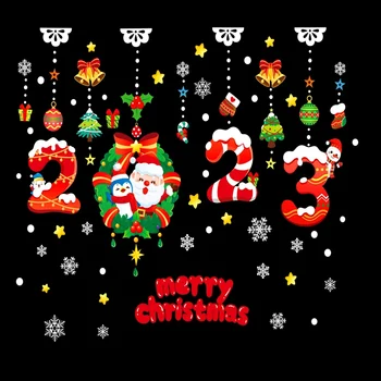 Desenhos animados de Natal Adesivos Adesivos Adesivos de PVC Janela Casos de exposição Sala de Jantar Destacável Santa Boneco de neve do Ano Novo Vidro Murais