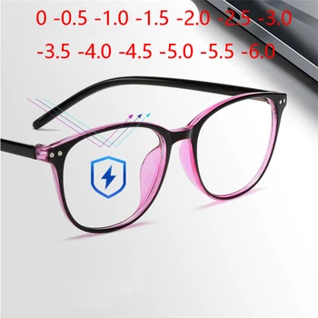Rebites Terminado Miopia Óculos Mulheres Azul Revestimento Oval Óculos De Míope, -1.0 -1.5 -2.0 -2.5 -3.0 -3.5 -4.0 -4.5 -6.0