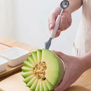 Acessórios de cozinha de Dupla cabeça de Aço Inoxidável Faca Carving Melancia Fruta sorvete Baller Colher de Pilhas Colher de Casa gadgets